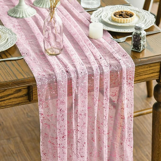 Artoid Mode 6PCS Pink Gold Gauze Table Runner 120 Inch 10FT, Glitter