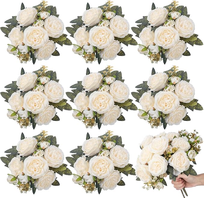 8 Bundles Artificial Peonies Flowers Boho Faux Flowers Arrangements