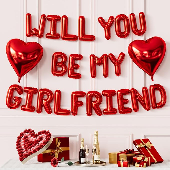 Red Will You Be My Girlfriend Balloons Set Valentines Day Balloon