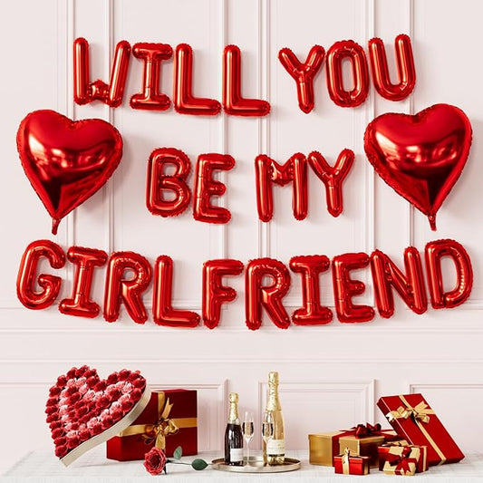 Red Will You Be My Girlfriend Balloons Set Valentines Day Balloon
