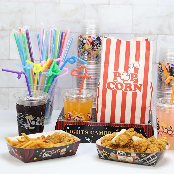 Movie Night Snack Trays with Popcorn Bags and Food Trays Movie Night