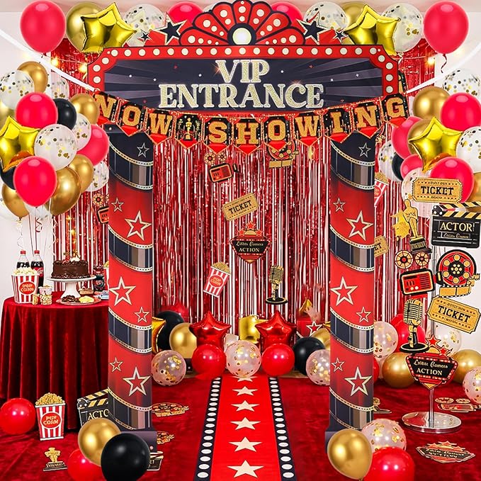 76 PCS Movie Night Party Decorations Kit Included Foil Curtain Film