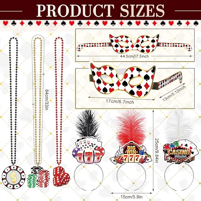 36 Pcs Casino Night Party Supplies 12 Beaded Necklaces 12 Hat