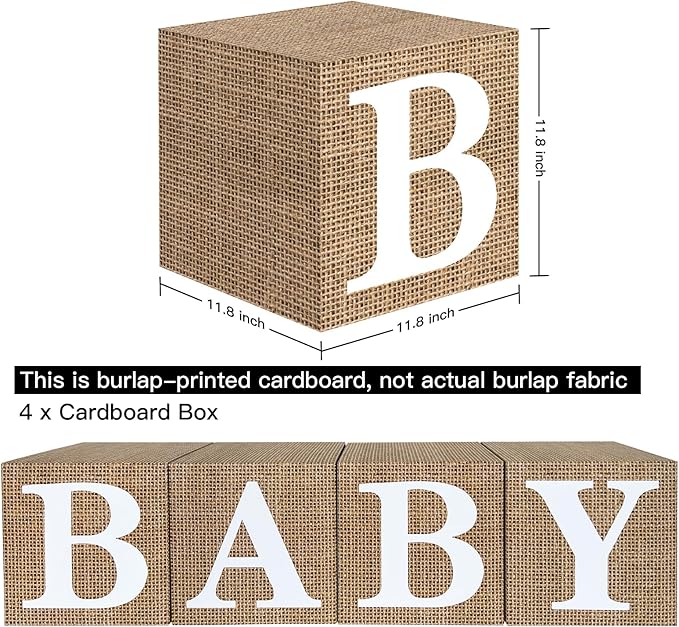 Burlap Print Baby Shower Boxes for Gender Reveal Party Gender