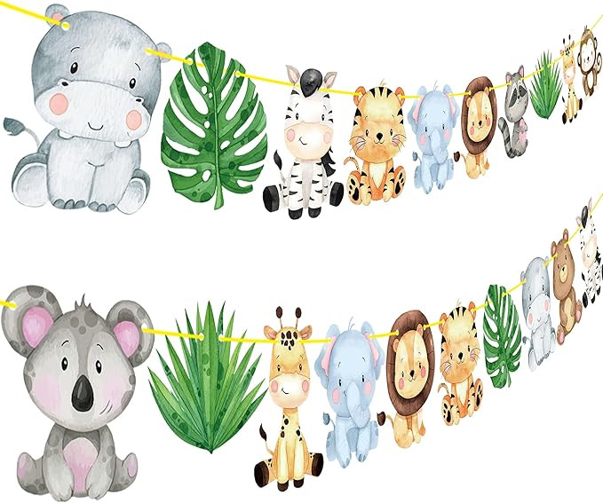 Jungle Safari Banners 2pcs Safari Animals Birthday Party Cutout