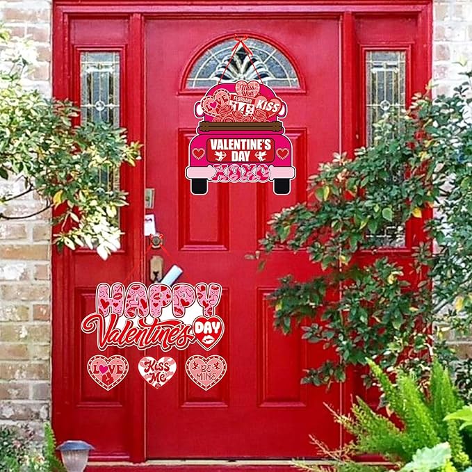 Pink Red Valentines Day Front Porch Door Hanger Decor 6pcs Love #2