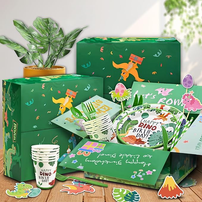 Party Spot! 172 Pcs Dinosaur Birthday Decorations 12 Tableware Sets