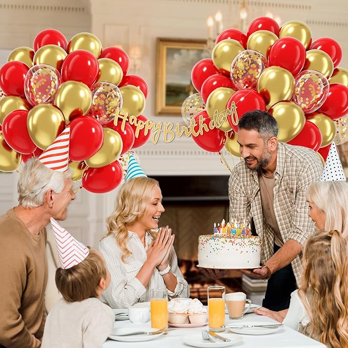 60pcs Red and Gold Balloons 12inch, Red and Gold Party Decorations