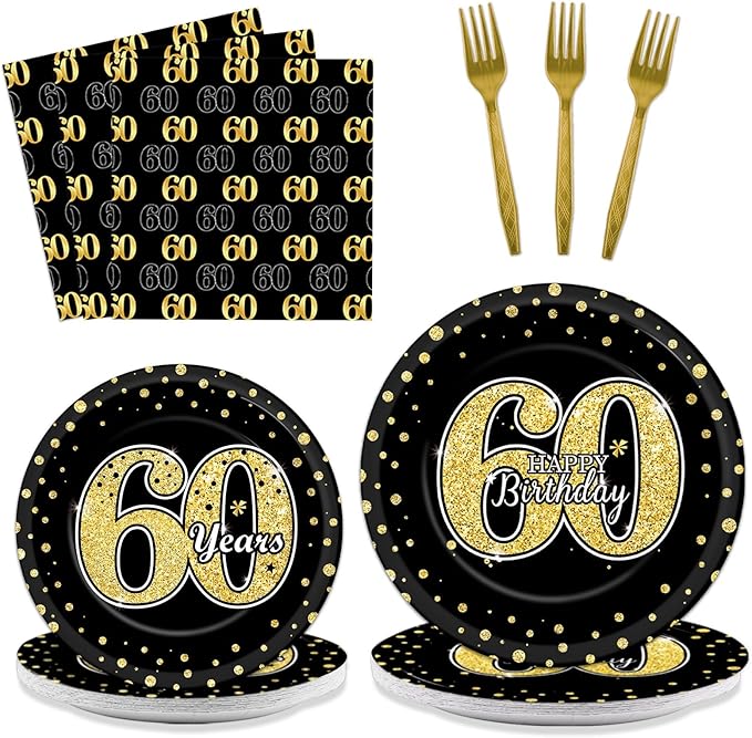 96PCS 60th Birthday Party Decoration Set Table Tableware Supplies
