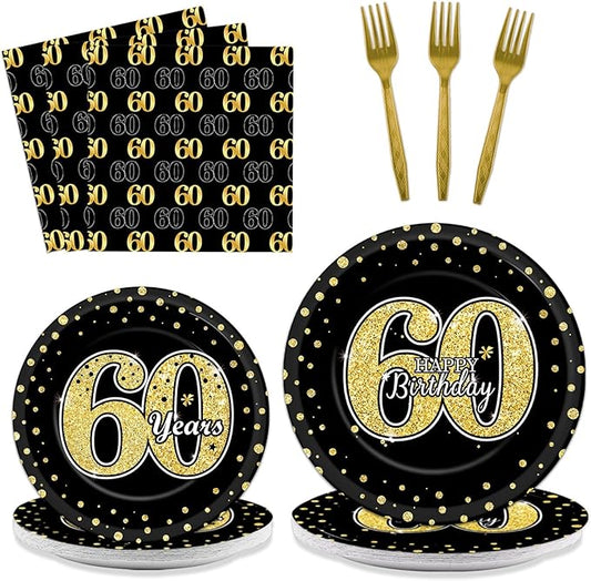 96PCS 60th Birthday Party Decoration Set Table Tableware Supplies