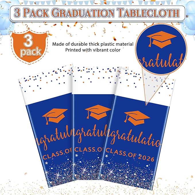 3pcs Pack Class of 2026 Graduation Tablecloths Foil Dot Plastic