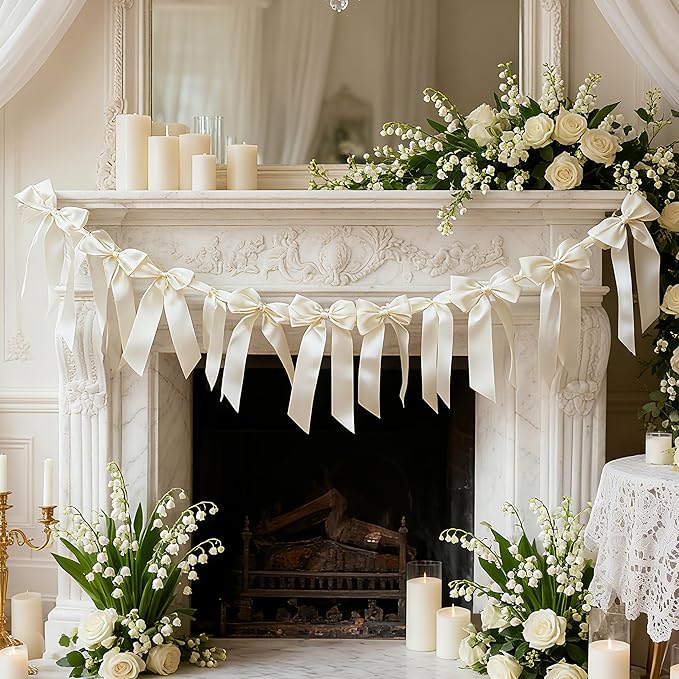 2pcs Creamy White Bow Banner Valentine's Day Decorations for Women