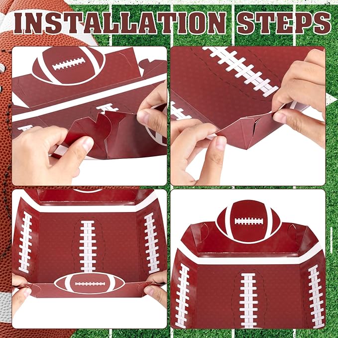 50Pcs Football Party Supplies 5lb Football Food Plates Paper Trays