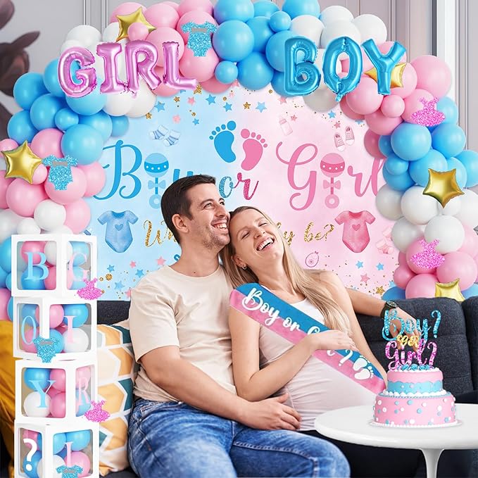 170 PCs Baby Boxes Gender Reveal Decorations Hombae Boy or Girl