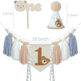 Bear First Birthday Blue High Chair Banner Decorations Baby Boy With