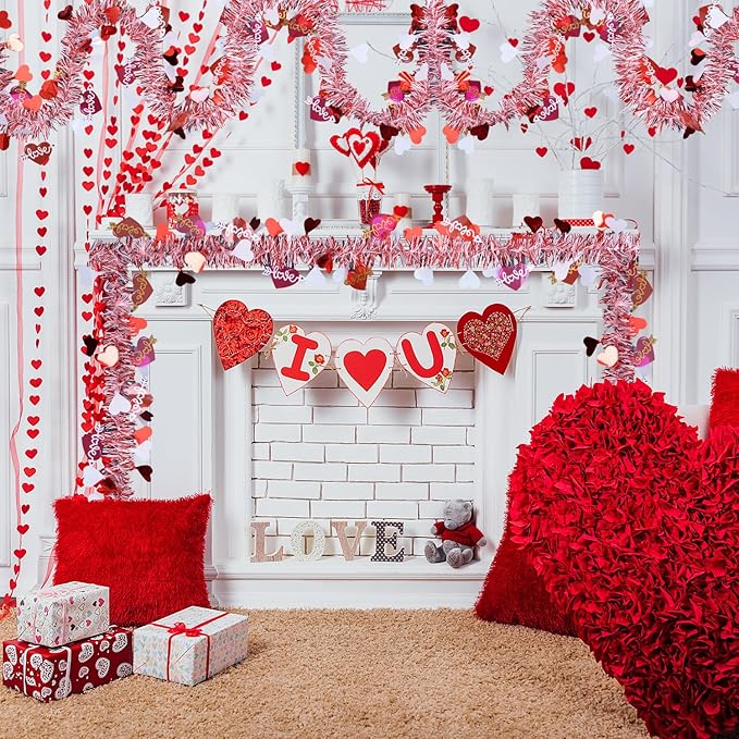 33Feet Valentines Day Tinsel Garland Red Pink Love Heart Garland