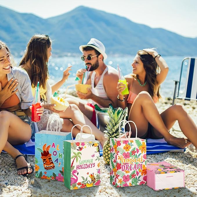24 Pcs Summer Hawaiian Party Favor Bags Tropical Goodie Gift Paper