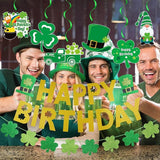 Gold Happy Birthday St Patricks Day Banner and Shamrock Garland,