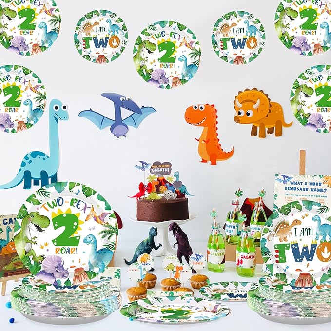 96Pcs Dinosaur 2nd Birthday Party Supplies Two Rex Dinosaur Plates