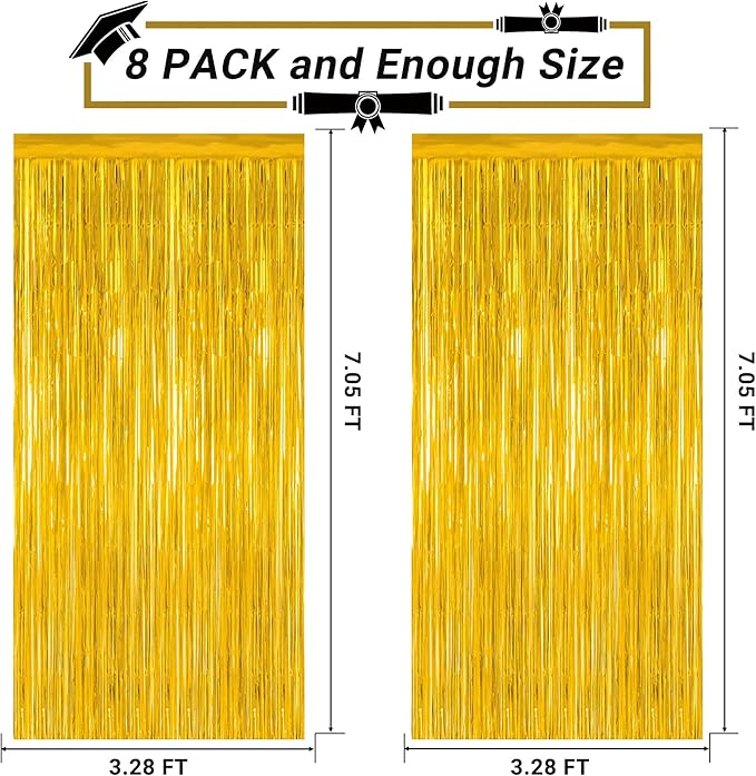 8 Pack 2026 Graduation Party Decorations, 3.28 FT x 7.05 FT Gold