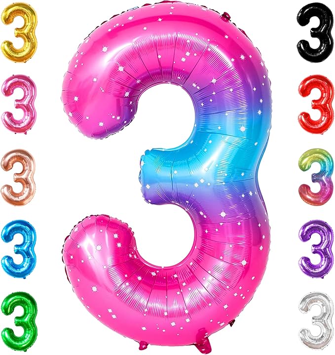 KatchOn, Rainbow 40 Inch 3 Balloon - Pink Blue | 3rd Birthday