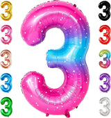 KatchOn, Rainbow 40 Inch 3 Balloon - Pink Blue | 3rd Birthday