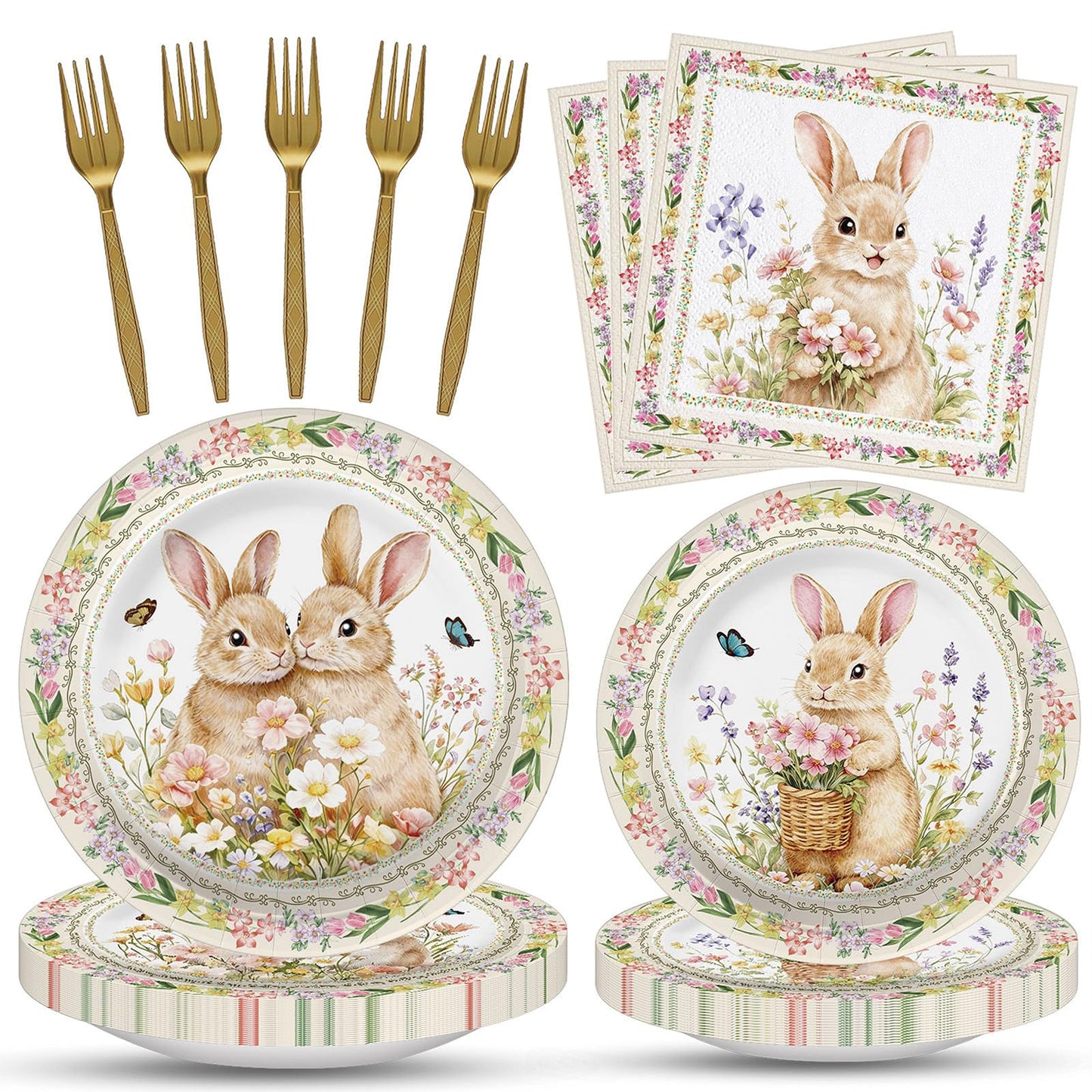 Tedercle 100 Pcs Easter Bunny Tableware Party Supplies, Serves 25