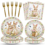 Tedercle 100 Pcs Easter Bunny Tableware Party Supplies, Serves 25