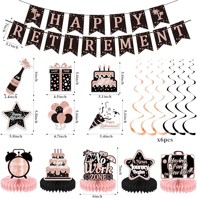 22Pcs Rose Gold Retirement Party Decorations for Women Happy