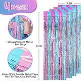 Voircoloria 4 Pack 3.3x8.2 Feet Blue and Pink Foil Fringe Backdrop