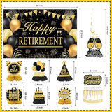 Retirement Party Decorations for Men Women Black Gold Happy Retirement