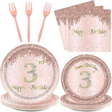24 Sets 3rd Rose Gold Birthday Party Decrations for Girls 3 Birthday
