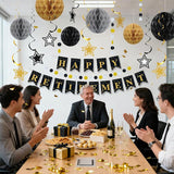 Happy Retirement Party Decorations for Men Women Black Gold Happy