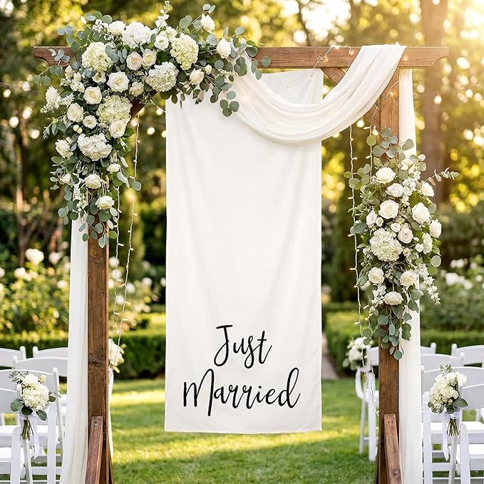 Just Married Car Decorations 24 x 60 Inch Just Married Linen Sign