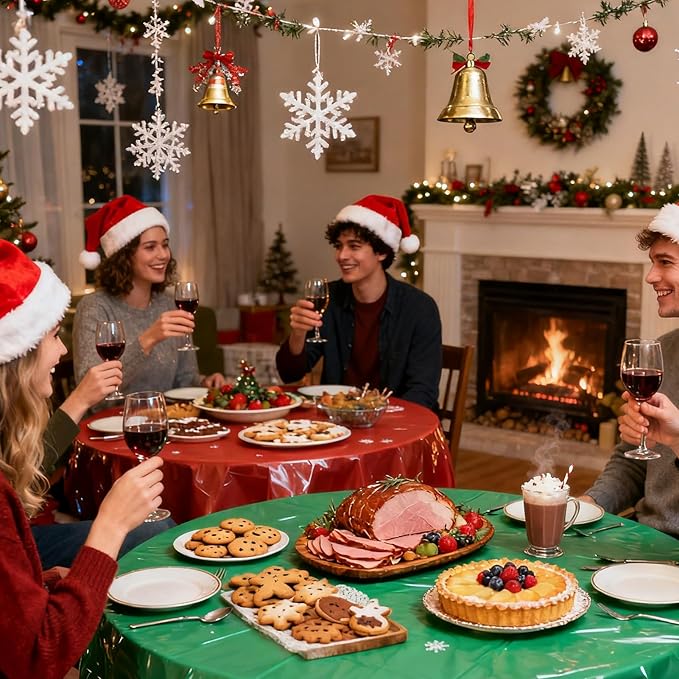 CIEOVO 12 Pcs Christmas Round Disposable Table Cover 84" Assorted