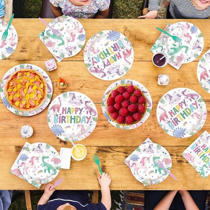 96Pcs Dinosaur Unicorn Birthday Party Decorations Dinosaur Unicorn