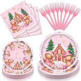 100 Pcs Pink Gingerbread Christmas Tableware Party Supplies