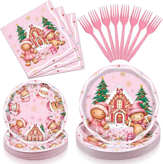 100 Pcs Pink Gingerbread Christmas Tableware Party Supplies