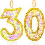 30th Birthday Candle for Cake, Colorful Macaron Numeral Candles for