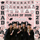 Pink Graduation Decorations 2026 Congrats Grad Banner & Backdrop