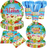 140Pcs Hawaiian Aloha Party Supplies Tableware Set Luau Tropical