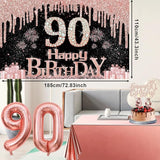 90th Birthday Decorations for Women with Banner Rose Gold Tablecloth