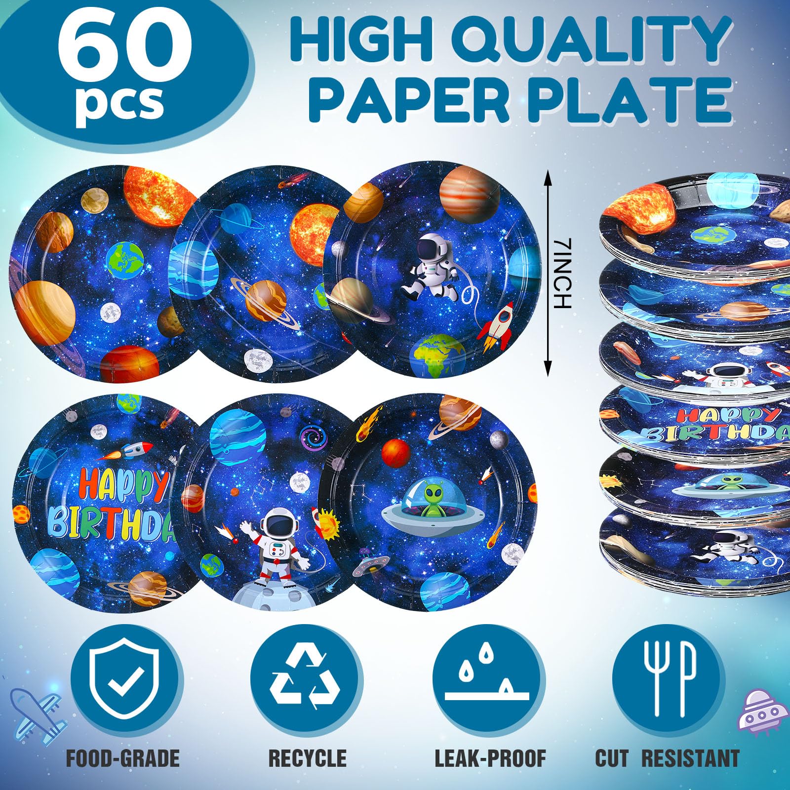 60 Pcs Outer Space Birthday Party Supplies 7 Inch Solar