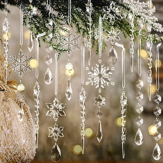 18pcs Christmas Tree Decoration Crystal Ornaments - Hanging Acrylic Ch