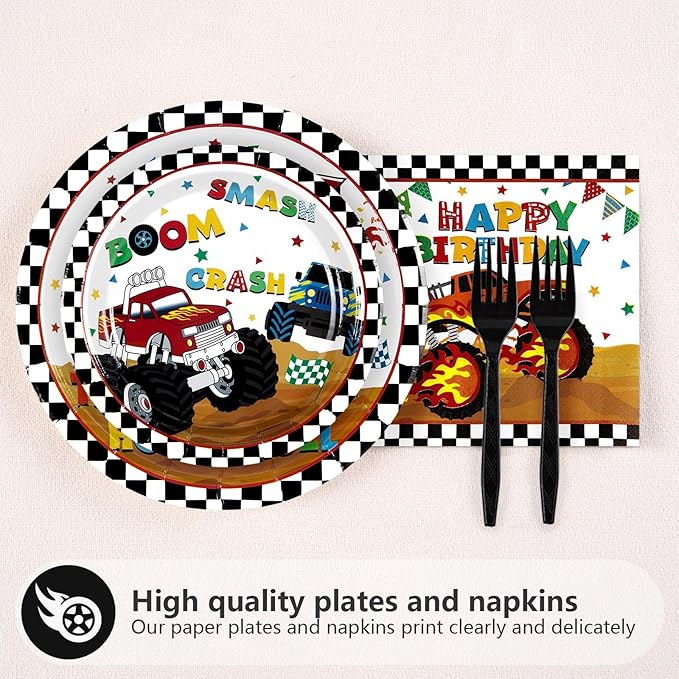 96 Pcs Monster Cartoon Truck 2nd Birthday Party Supplies I'm 2 Truck