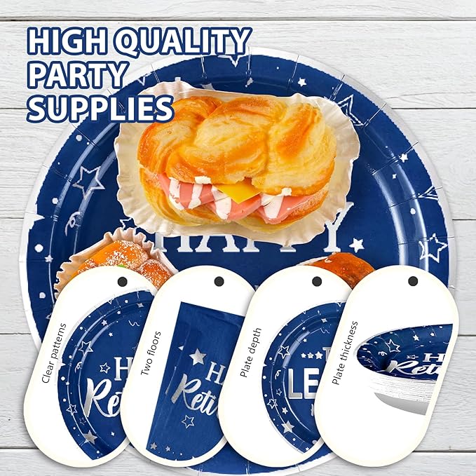 96 Pcs Retirement Party Supplies Blue and Silver Happy Retirement