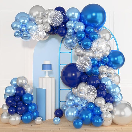 Amandir 153pcs Blue and Silver Balloon Garland Arch Kit, Different