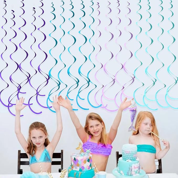 36 Pcs Mermaid Hanging Swirl Decorations Teal Purple Felt Swirl