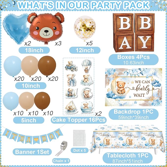 We Can Bearly Wait Baby Shower Decorations Teddy Bear Boho Balloons