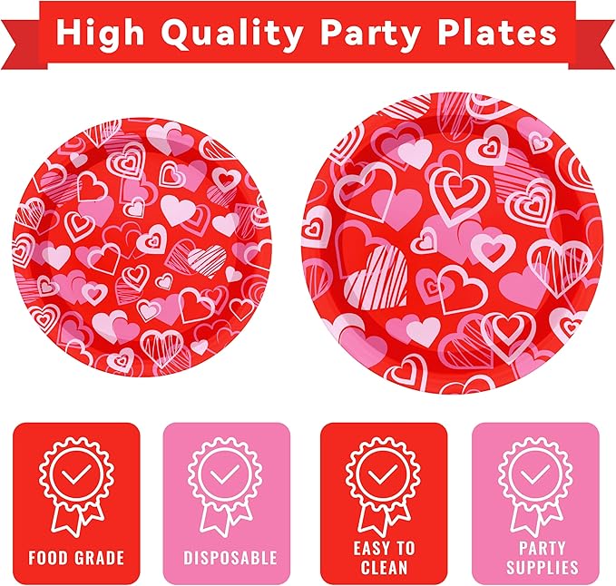Valentines Day Party Tableware 144pcs Valentines Plates and Napkins